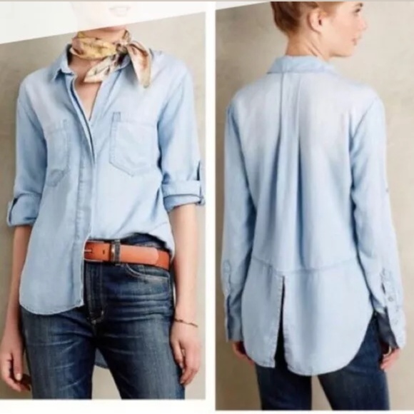 Anthropologie Tops - Anthropologie Elevenses Chambray Denim Shirt | K1